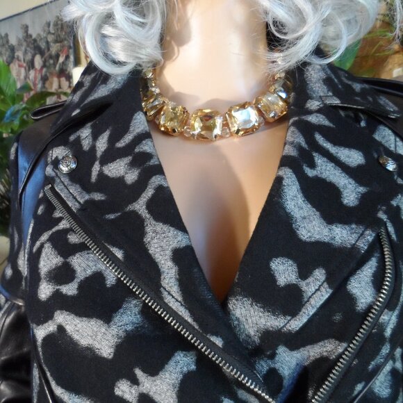 Diane Von Furstenberg Black Leather Skirt /Wool/Leather Moto Jacket Set Size 2/4 - Picture 6 of 16